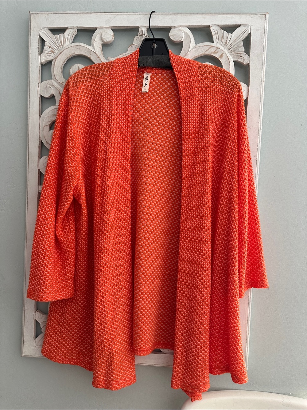 Lightweight Open-Front Orange Knit Cardigan by Peruvian